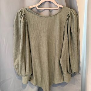 Women's Olive Puff Sleeve Lowback Textured Bodysuit
